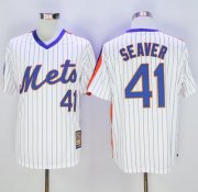 Wholesale Cheap Mets #41 Tom Seaver White(Blue Strip) Cooperstown Stitched MLB Jersey