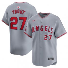 Cheap Men\'s Los Angeles Angels #27 Mike Trout Gray Away Limited Baseball Stitched Jersey