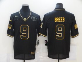 Wholesale Cheap Men\'s New Orleans Saints #9 Drew Brees Black Gold 2020 Salute To Service Stitched NFL Nike Limited Jersey