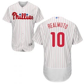 Wholesale Cheap Phillies #10 J. T. Realmuto White(Red Strip) Flexbase Authentic Collection Stitched MLB Jersey
