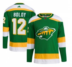 Cheap Men\'s Minnesota Wild #12 Matt Boldy Green 2022-23 Reverse Retro Stitched Jersey