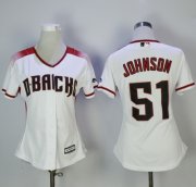 Wholesale Cheap Diamondbacks #51 Randy Johnson White/Brick Home Women's Stitched MLB Jersey