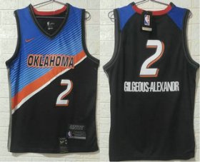 Wholesale Cheap Men\'s Oklahoma City Thunder #2 Shai Gilgeous-Alexander NEW Blue Black 2021 City Edition NBA Swingman Jersey