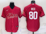 Wholesale Cheap Men's San Francisco 49ers #80 Jerry Rice Red Pinstripe With Patch Cool Base Stitched Baseball Jersey