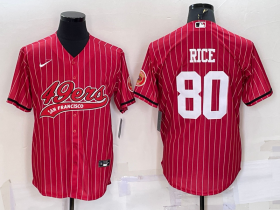 Wholesale Cheap Men\'s San Francisco 49ers #80 Jerry Rice Red Pinstripe With Patch Cool Base Stitched Baseball Jersey