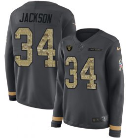 Wholesale Cheap Nike Raiders #34 Bo Jackson Anthracite Salute to Service Women\'s Stitched NFL Limited Therma Long Sleeve Jersey