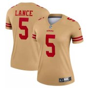 Women San Francisco 49ers #5 Trey Lance Gold Stitched NFL Limited Inverted Legend Jersey