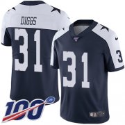 Wholesale Cheap Nike Cowboys #31 Trevon Diggs Navy Blue Thanksgiving Men's Stitched NFL 100th Season Vapor Throwback Limited Jersey