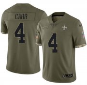 Cheap Men's New Orleans Saints #4 Derek Carr Olive Salute To Service Limited Stitched Jersey
