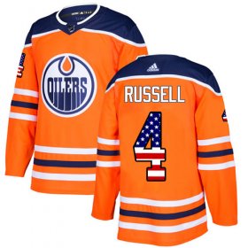 Wholesale Cheap Adidas Oilers #4 Kris Russell Orange Home Authentic USA Flag Stitched NHL Jersey