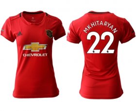 Wholesale Cheap Women\'s Manchester United #22 Mkhitaryan Red Home Soccer Club Jersey