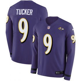 Wholesale Cheap Nike Ravens #9 Justin Tucker Purple Team Color Men\'s Stitched NFL Limited Therma Long Sleeve Jersey