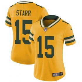 Wholesale Cheap Nike Packers #15 Bart Starr Yellow Women\'s Stitched NFL Limited Rush Jersey