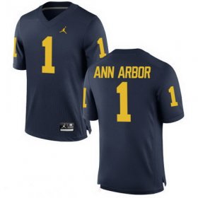 Wholesale Cheap Men\'s Michigan Wolverines #1 Ann Arbor Navy Blue Stitched College Football Brand Jordan NCAA Jersey