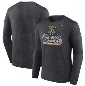 Wholesale Cheap Men\'s Vegas Golden Knights Heather Charcoal 2023 Western Conference Champions Locker Room Long Sleeve T-Shirt