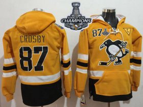 Wholesale Cheap Penguins #87 Sidney Crosby Gold Sawyer Hooded Sweatshirt 2017 Stadium Series Stanley Cup Finals Champions Stitched NHL Jersey