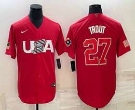 Cheap Men\'s USA Baseball #27 Mike Trout 2023 Red World Classic Stitched Jersey