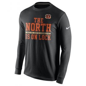 Wholesale Cheap Men\'s Cincinnati Bengals Nike Black 2015 AFC North Division Champions Long Sleeves T-Shirt