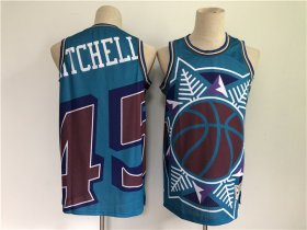 Wholesale Cheap Men\'s Utah Jazz #45 Donovan Mitchell Blue Big Face Throwback Stitched Jersey