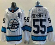 Cheap Men's Winnipeg Jets #55 Mark Scheifele White 2022 Reverse Retro Stitched Jersey