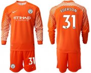 Wholesale Cheap Manchester City #31 Ederson Orange Goalkeeper Long Sleeves Soccer Club Jersey