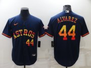 Wholesale Cheap Men's Houston Astros #44 Yordan Alvarez Number Navy Blue Rainbow Stitched MLB Cool Base Nike Jersey