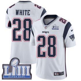 Wholesale Cheap Nike Patriots #28 James White White Super Bowl LIII Bound Men\'s Stitched NFL Vapor Untouchable Limited Jersey