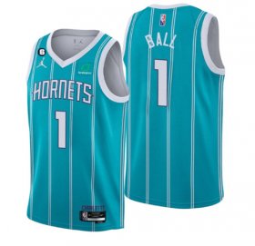 Wholesale Cheap Men\'s Charlotte Hornets #1 LaMelo Ball 2022-23 Icon Edition No.6 Patch Stitched Basketball Jersey