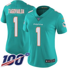 Wholesale Cheap Nike Dolphins #1 Tua Tagovailoa Aqua Green Team Color Women\'s Stitched NFL 100th Season Vapor Untouchable Limited Jersey