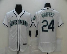Wholesale Cheap Men\'s Seattle Mariners #24 Ken Griffey Jr. White Stitched MLB Flex Base Nike Jersey
