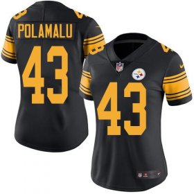 Wholesale Cheap Nike Steelers #43 Troy Polamalu Black Women\'s Stitched NFL Limited Rush Jersey