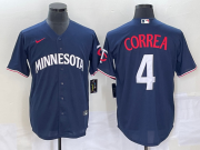 Wholesale Cheap Men's Minnesota Twins #4 Carlos Correa 2023 Navy Blue Cool Base Stitched Jersey