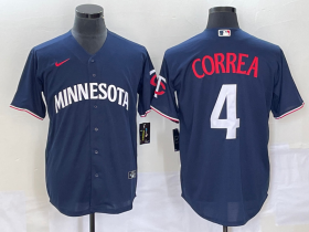 Wholesale Cheap Men\'s Minnesota Twins #4 Carlos Correa 2023 Navy Blue Cool Base Stitched Jersey