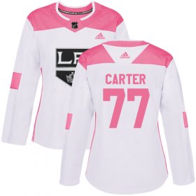 Wholesale Cheap Adidas Kings #77 Jeff Carter White/Pink Authentic Fashion Women\'s Stitched NHL Jersey