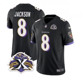 Wholesale Cheap Men\'s Baltimore Ravens #8 Lamar Jackson Black 2023 F.U.S.E With Patch Throwback Vapor Limited Stitched Jersey