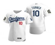 Wholesale Cheap Men's Los Angeles Dodgers #10 Justin Turner White 2020 World Series Authentic Flex Nike Jersey