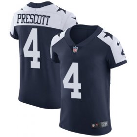 Wholesale Cheap Nike Cowboys #4 Dak Prescott Navy Blue Thanksgiving Men\'s Stitched NFL Vapor Untouchable Throwback Elite Jersey