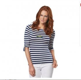 Wholesale Cheap Los Angeles Chargers Lady Striped Boatneck Three-Quarter Sleeve T-Shirt