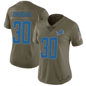 Wholesale Cheap Nike Lions #30 Jeff Okudah Olive Women\'s Stitched NFL Limited 2017 Salute To Service Jersey