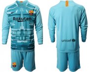 Wholesale Cheap Barcelona Blank Light Blue Goalkeeper Long Sleeves Soccer Club Jersey