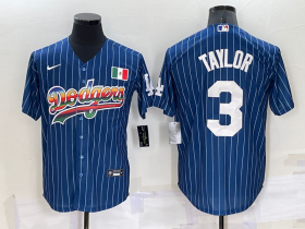 Wholesale Cheap Men\'s Los Angeles Dodgers #3 Chris Taylor Rainbow Blue Red Pinstripe Mexico Cool Base Nike Jersey