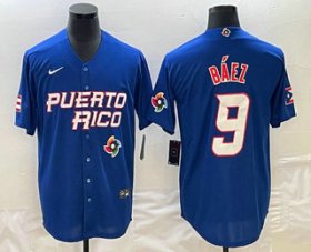 Cheap Men\'s Puerto Rico Baseball #9 Javier Baez 2023 Blue World Baseball Classic Stitched Jersey