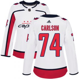 Wholesale Cheap Adidas Capitals #74 John Carlson White Road Authentic Women\'s Stitched NHL Jersey