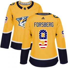 Wholesale Cheap Adidas Predators #9 Filip Forsberg Yellow Home Authentic USA Flag Women\'s Stitched NHL Jersey