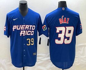 Cheap Men\'s Puerto Rico Baseball #39 Edwin Diaz Number 2023 Blue World Baseball Classic Stitched Jersey
