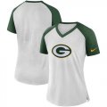 Wholesale Cheap Women's Green Bay Packers Nike White-Green Top V-Neck T-Shirt
