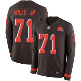 Wholesale Cheap Nike Browns #71 Jedrick Wills JR Brown Team Color Youth Stitched NFL Limited Therma Long Sleeve Jersey