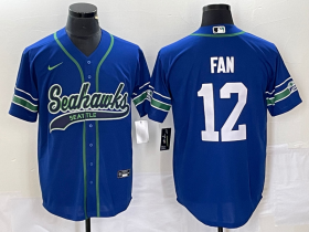 Wholesale Cheap Men\'s Seattle Seahawks #12 Fan Blue Blue With Patch Cool Base Stitched Baseball Jersey
