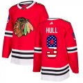 Wholesale Cheap Adidas Blackhawks #9 Bobby Hull Red Home Authentic USA Flag Stitched Youth NHL Jersey