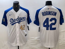 Cheap Men\'s Los Angeles Dodgers #42 Jackie Robinson Number White Blue Fashion Stitched Cool Base Limited Jersey
